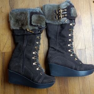 Report Cascade Brown Dark Suede Faux Fur Tall Boot size 6